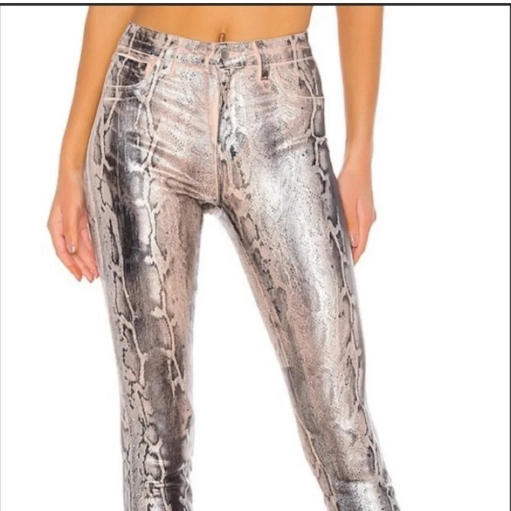 ✅ L’AGENCE Jeans Margot Skinny High Rise Petal Black Snake Skin Crackle Foil